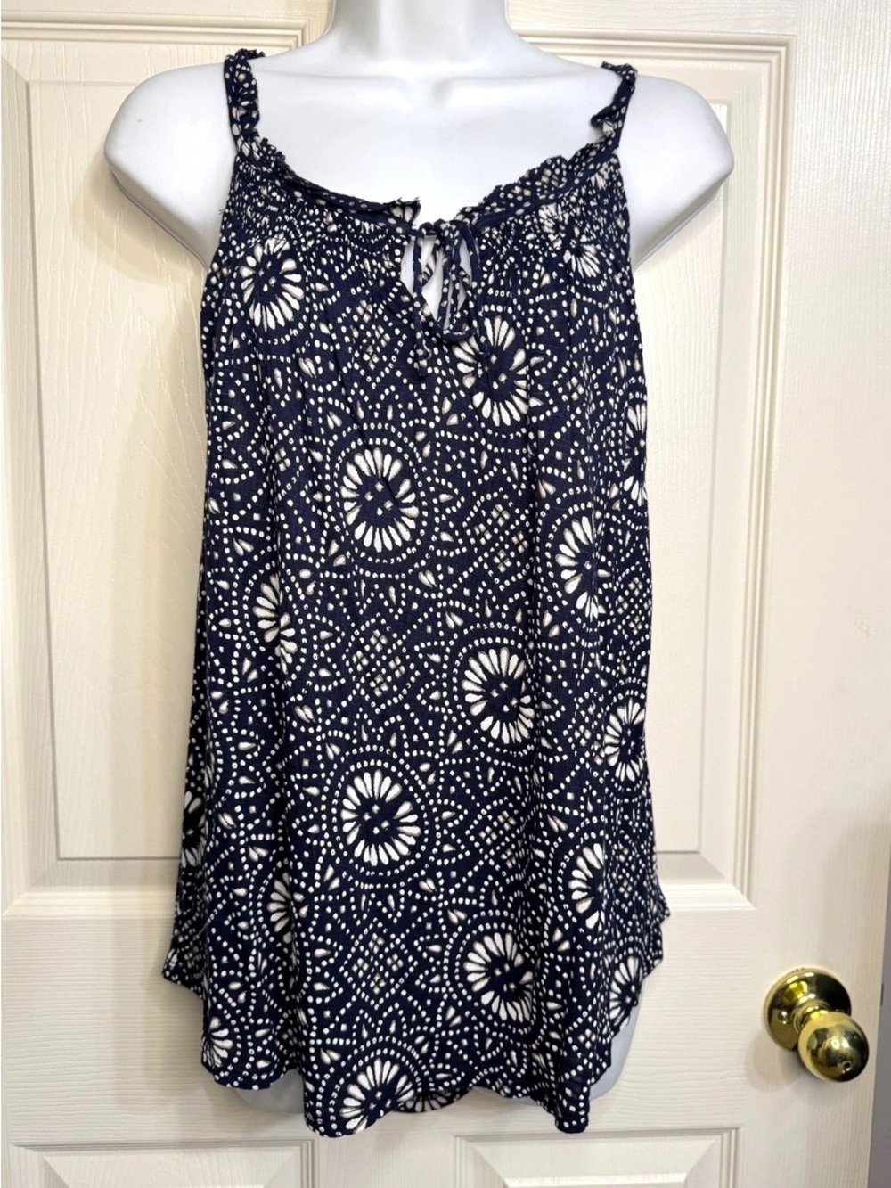 Lucky Brand Navy and White Printed Circle Skirt